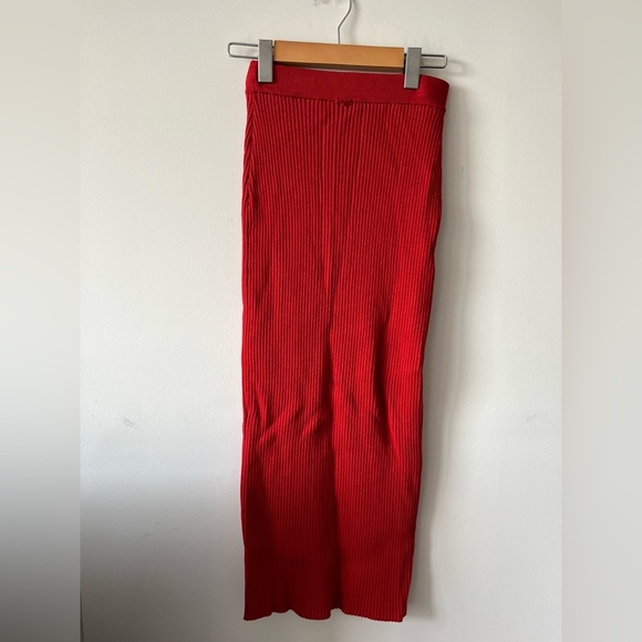 Uncle Studios Red Knit Ribbed Long Slit Midi Skirt - Picture 2 of 6